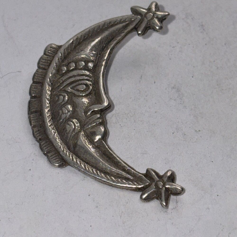 Vintage Crescent Man In The MOON FACE Mexico Sterling Silver 925 Pendant